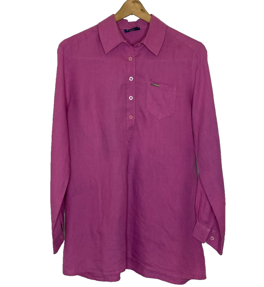 Women's US 10 Saint James Purple 100% Linen Button Front Popover Blouse